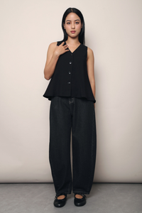 Windsor Button Down Swing Top Black