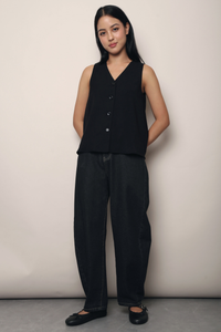 Windsor Button Down Swing Top Black