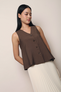 Windsor Button Down Swing Top Chestnut Brown