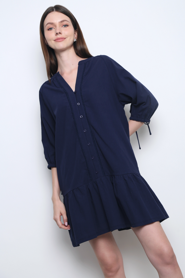 Wisteria Dropwaist Eyelet Dress Navy