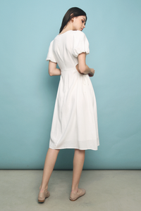 Arianna Cutout Linen Midi Dress White