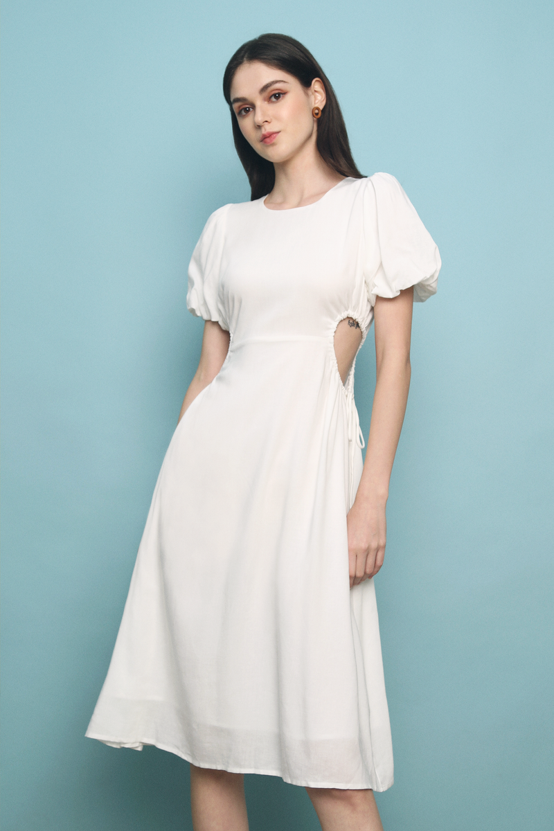 Arianna Cutout Linen Midi Dress White