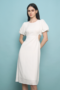 Arianna Cutout Linen Midi Dress White