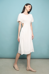 Arianna Cutout Linen Midi Dress White