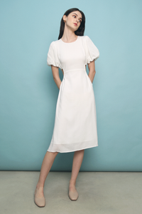 Arianna Cutout Linen Midi Dress White