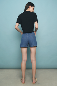 Asher Denim Mom Shorts Dark Denim