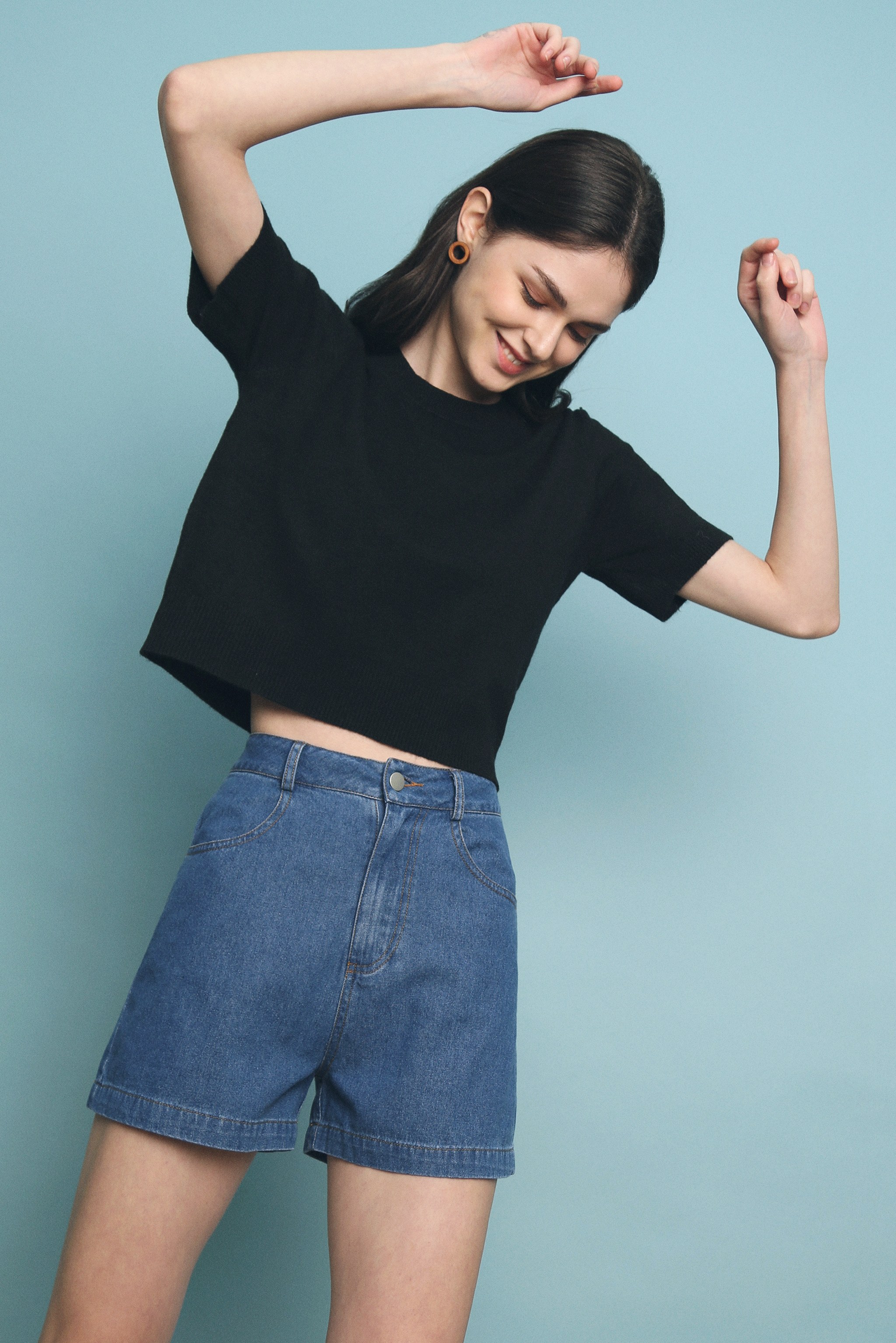 Black denim mom clearance shorts