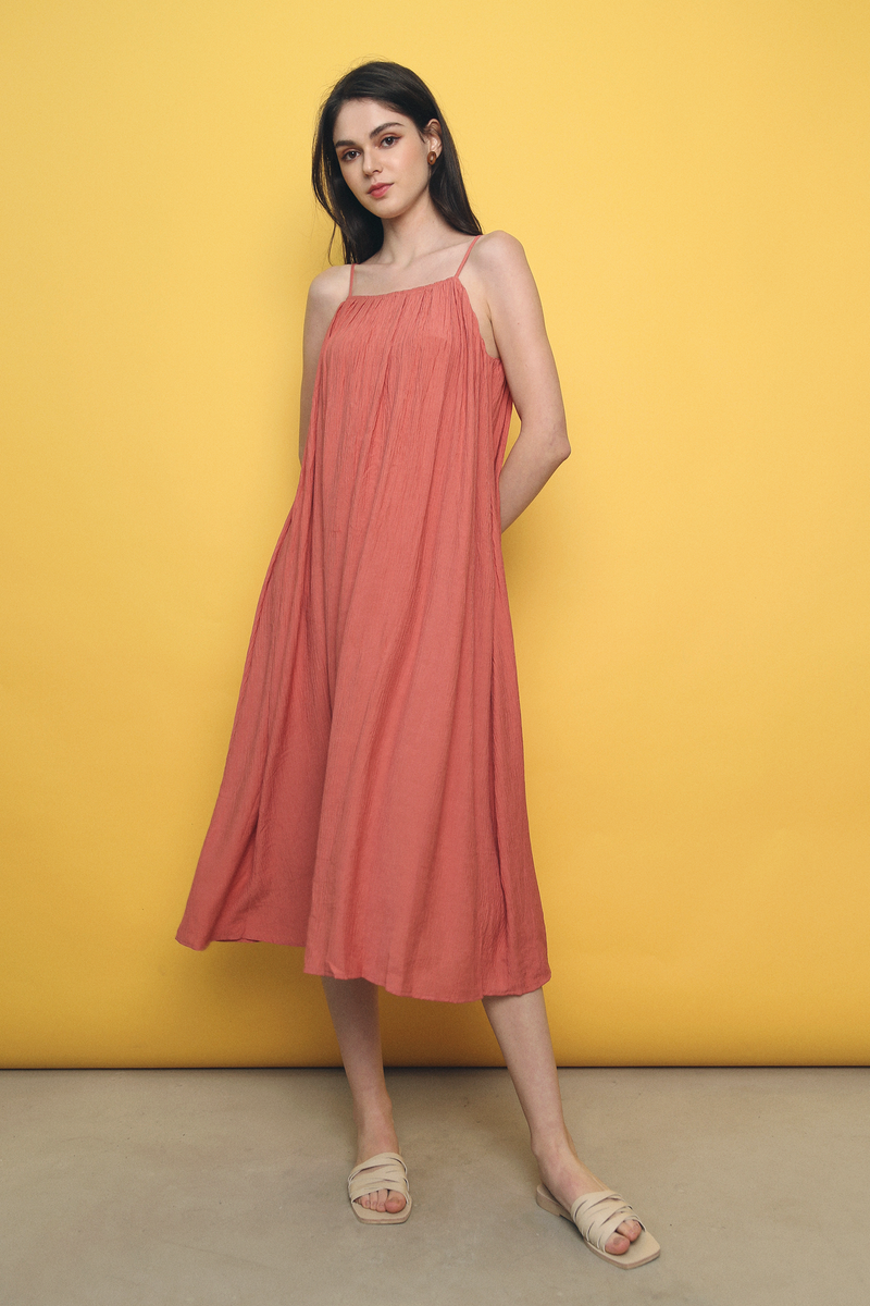 Axio Strappy Textured Midi Dress Coral