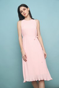 Belle Pressed Pleat Midi Dress Pink (Restock)