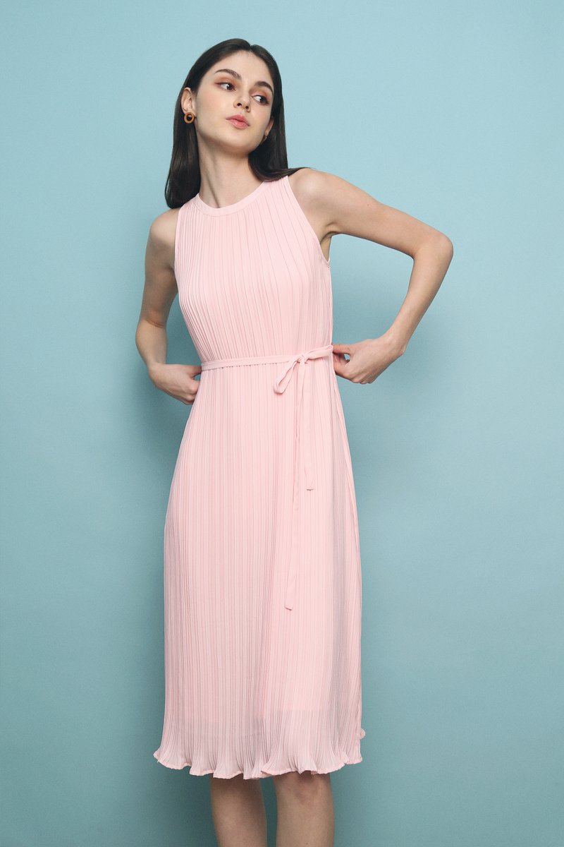 Belle Pressed Pleat Midi Dress Pink (Restock)