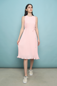 Belle Pressed Pleat Midi Dress Pink (Restock)