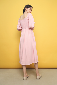 Cooper Smocked Midi Dress Pink (Restock)