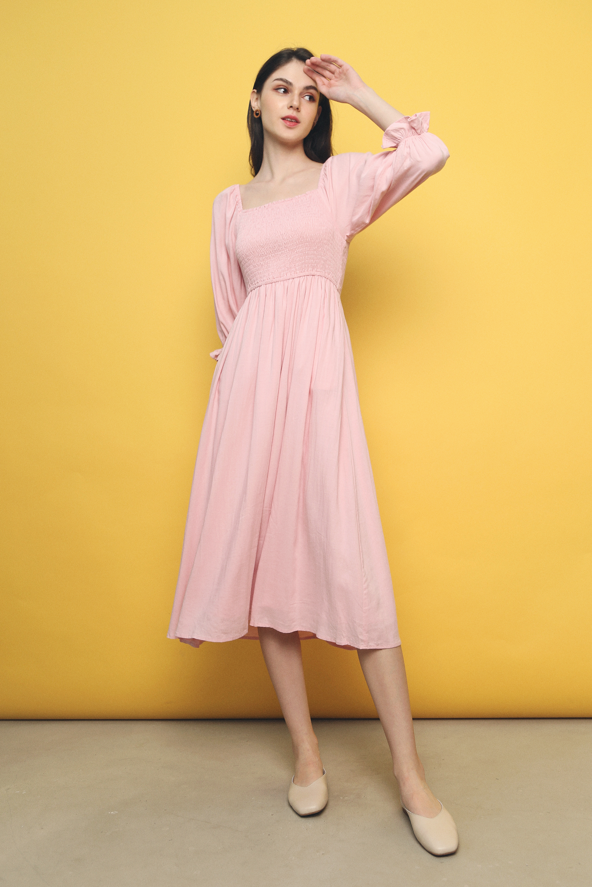 Cooper Smocked Midi Dress Pink (Restock)