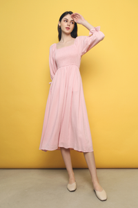 Cooper Smocked Midi Dress Pink (Restock)