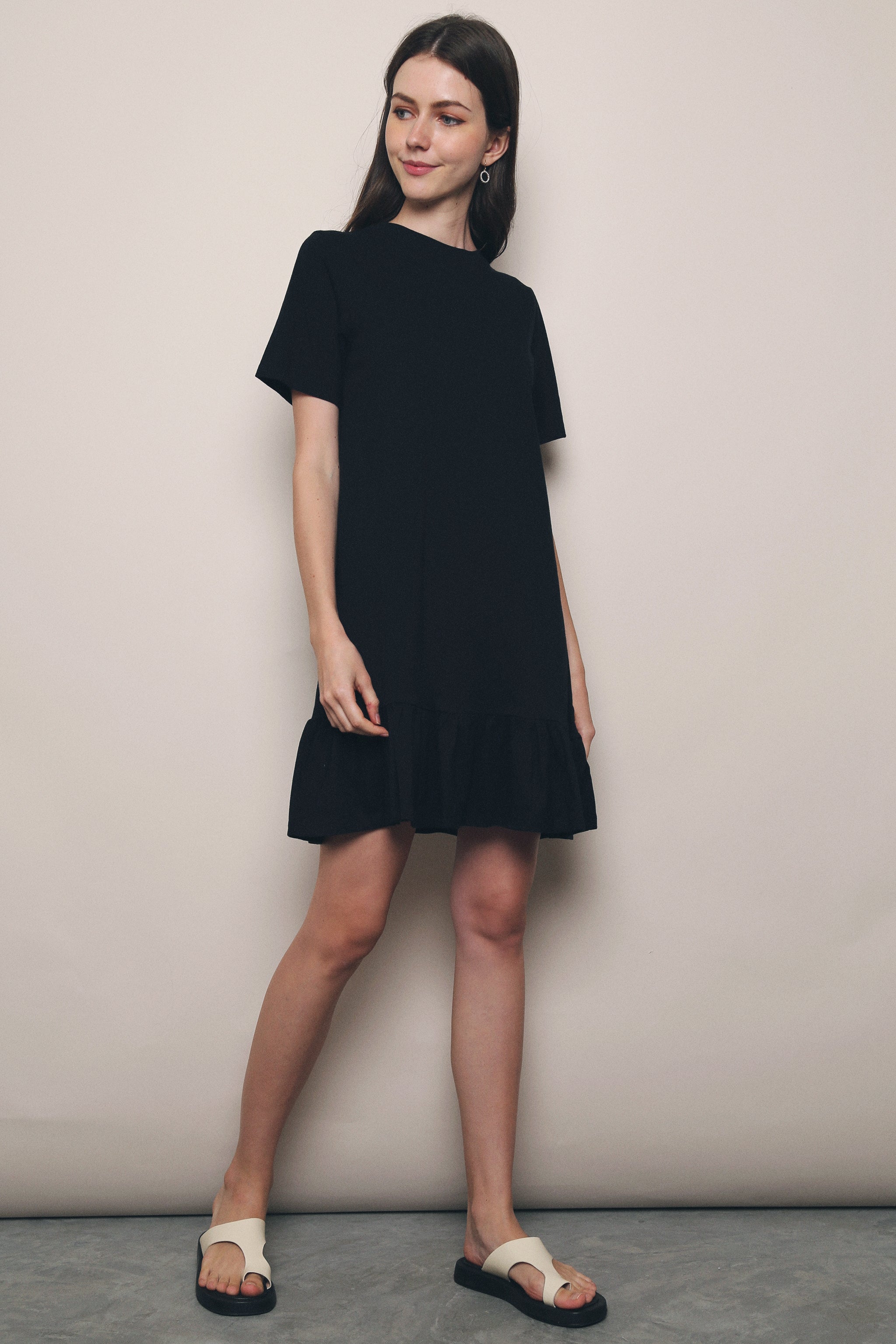 Jaylee Peplum Tee Dress Black (Restock)