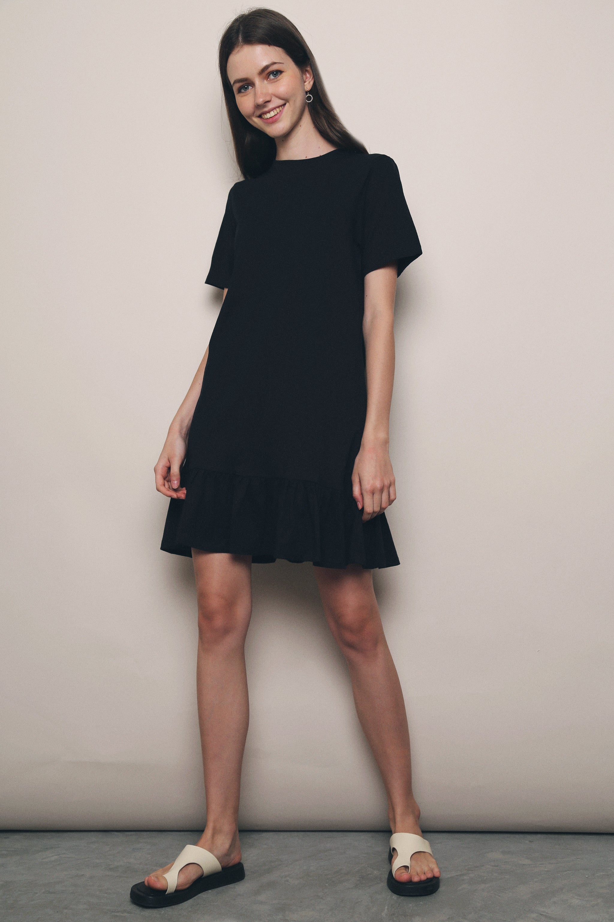 Jaylee Peplum Tee Dress Black (Restock)