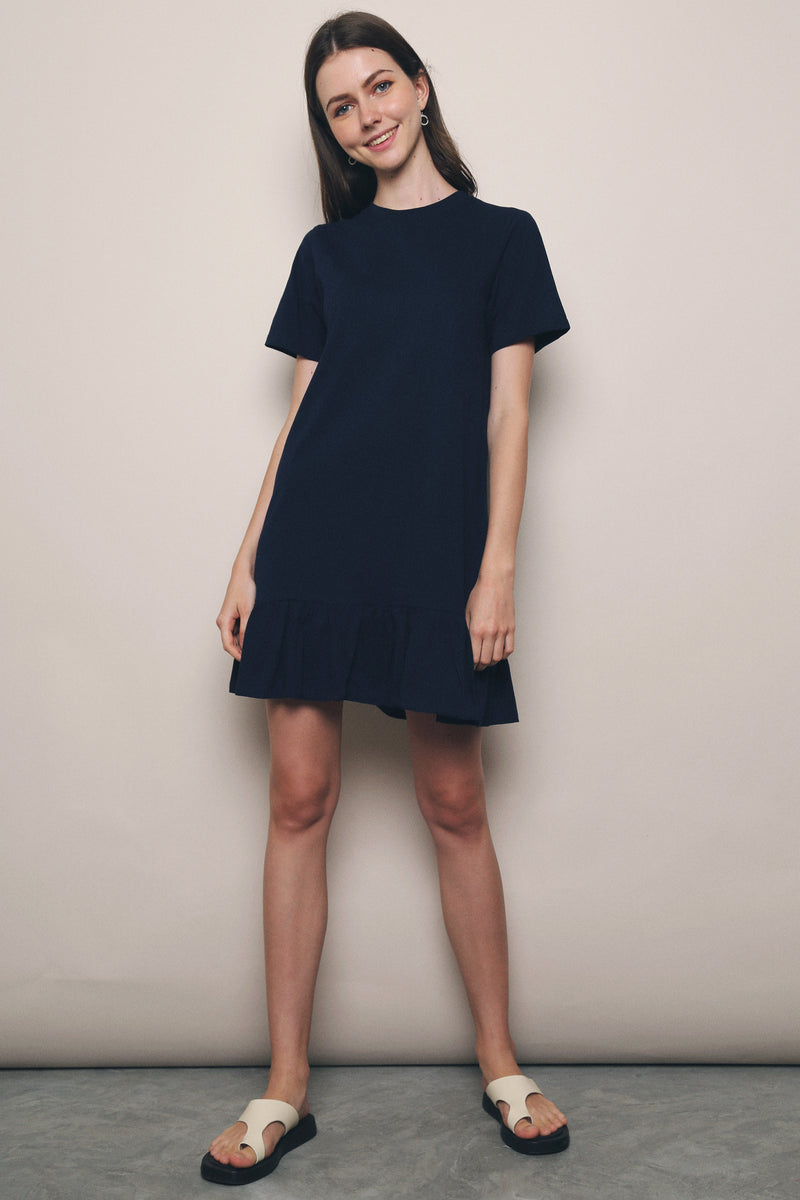 Jaylee Peplum Tee Dress Navy (Restock)