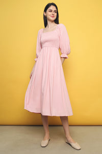 Cooper Smocked Midi Dress Pink (Restock)