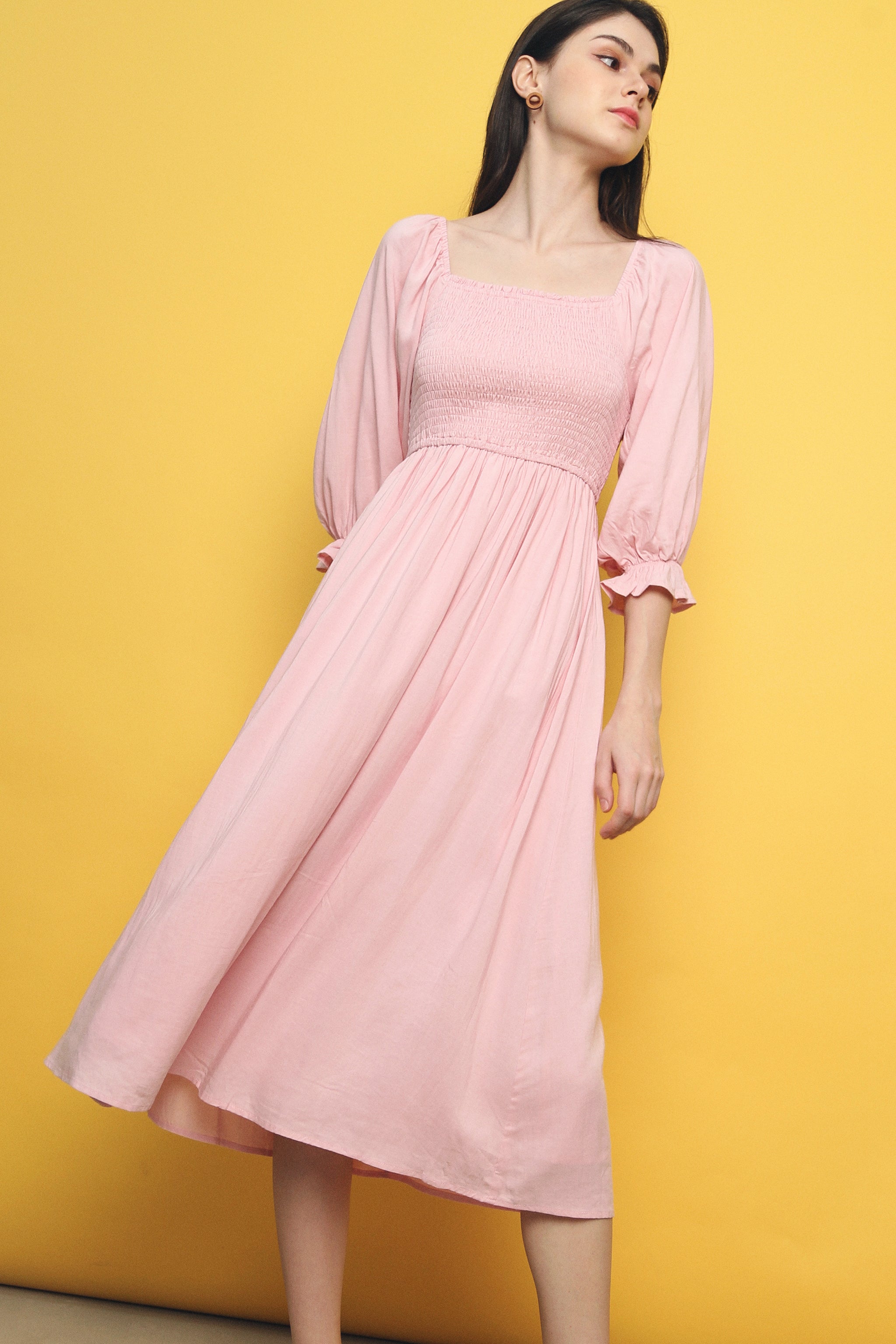 Cooper Smocked Midi Dress Pink (Restock)