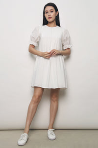 Desire Pleat Babydoll Dress White