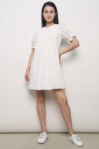 Desire Pleat Babydoll Dress White