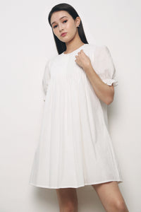 Desire Pleat Babydoll Dress White