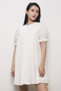 Desire Pleat Babydoll Dress White
