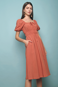 Domi Ruched Midi Dress Rust