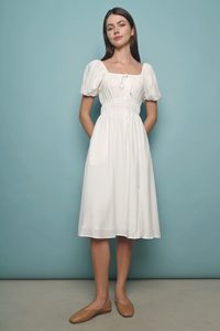 Domi Ruched Midi Dress White