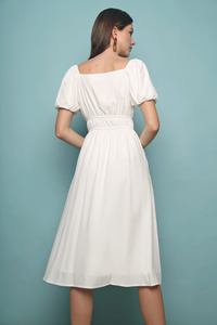 Domi Ruched Midi Dress White