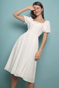 Domi Ruched Midi Dress White