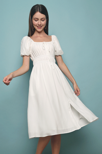 Domi Ruched Midi Dress White