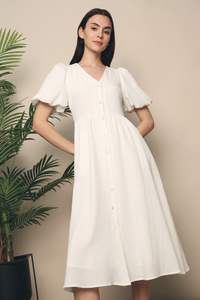 Missha Bubble Sleeves Midi Dress White