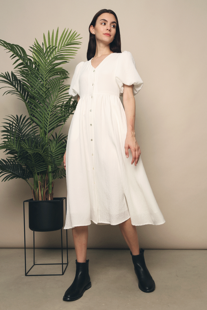 Missha Bubble Sleeves Midi Dress White