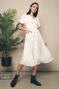Missha Bubble Sleeves Midi Dress White
