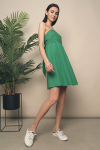 Gwella Pleated Strappy Dress Green