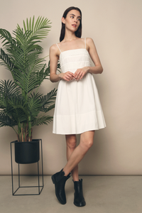 Gwella Pleated Strappy Dress White