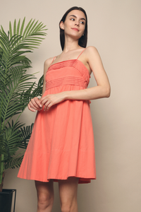 Gwella Pleated Strappy Dress Coral