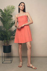 Gwella Pleated Strappy Dress Coral
