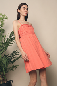Gwella Pleated Strappy Dress Coral