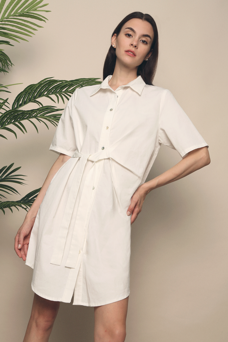 Dylan Tie Shirt Dress White