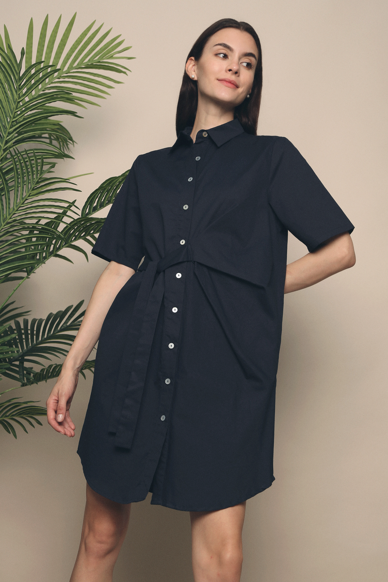 Dylan Tie Shirt Dress Navy