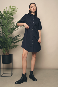 Dylan Tie Shirt Dress Navy