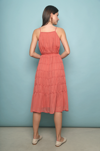 Fairee Tiered Midi Dress Coral