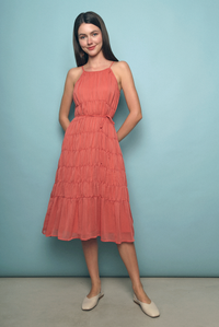 Fairee Tiered Midi Dress Coral