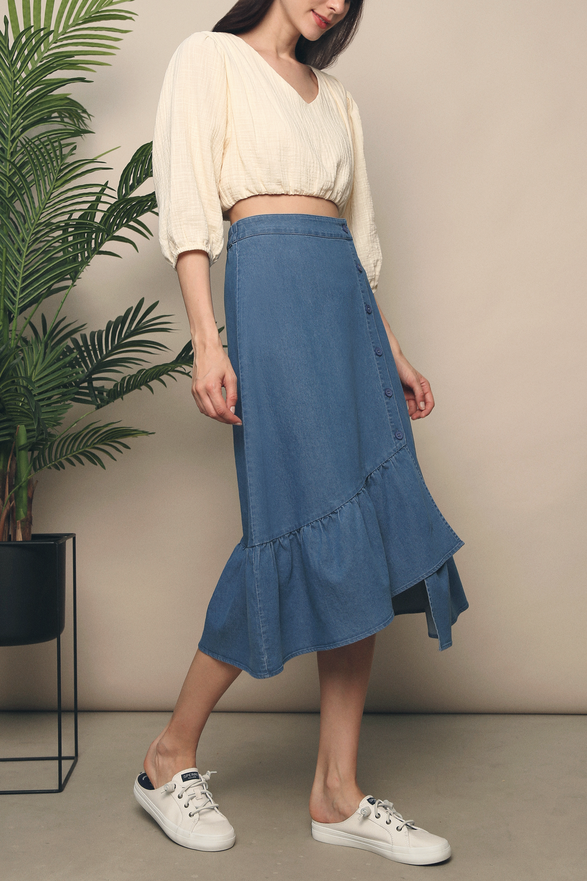 Fawn Ruffles Denim Skirt Dark Denim