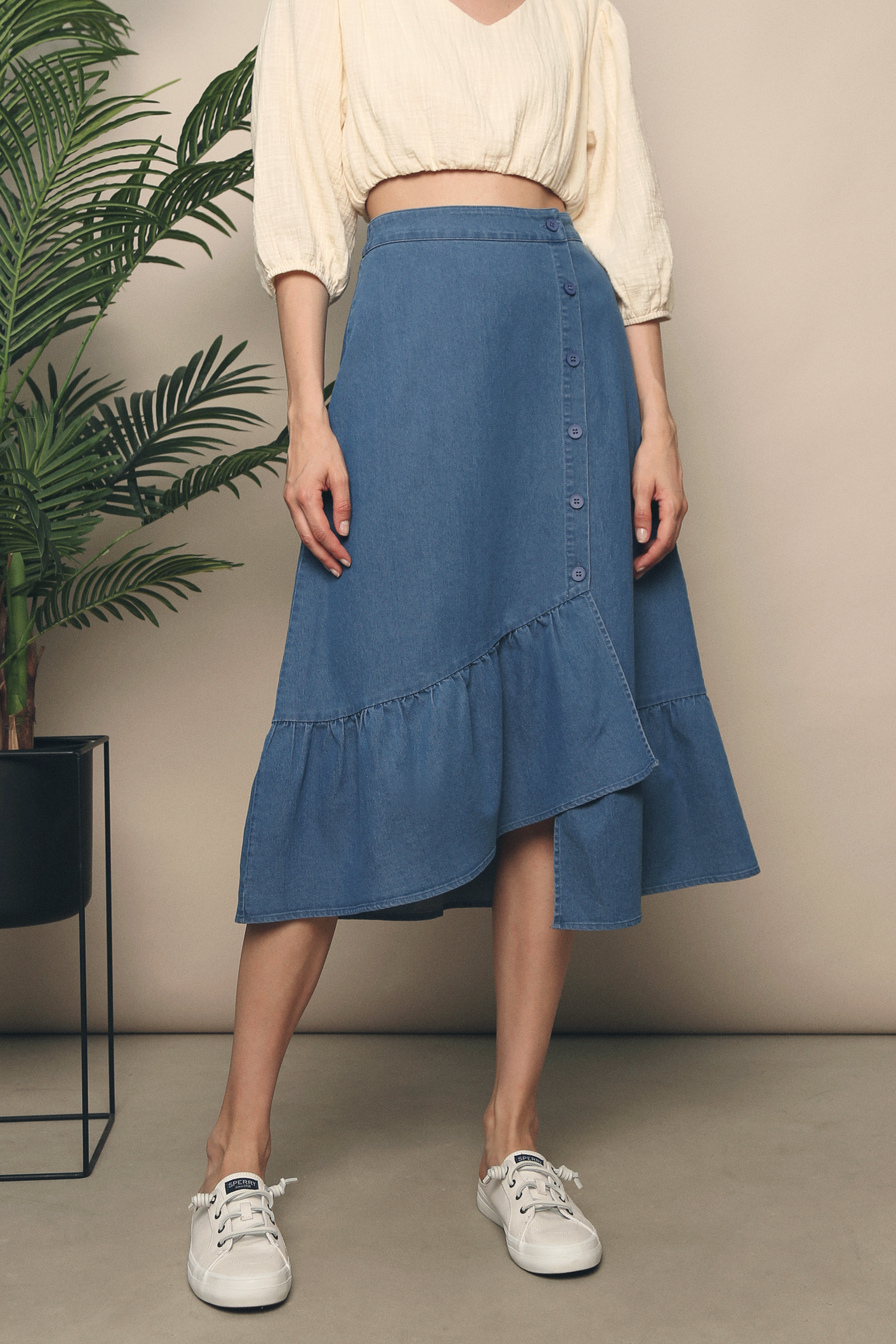 Fawn Ruffles Denim Skirt Dark Denim