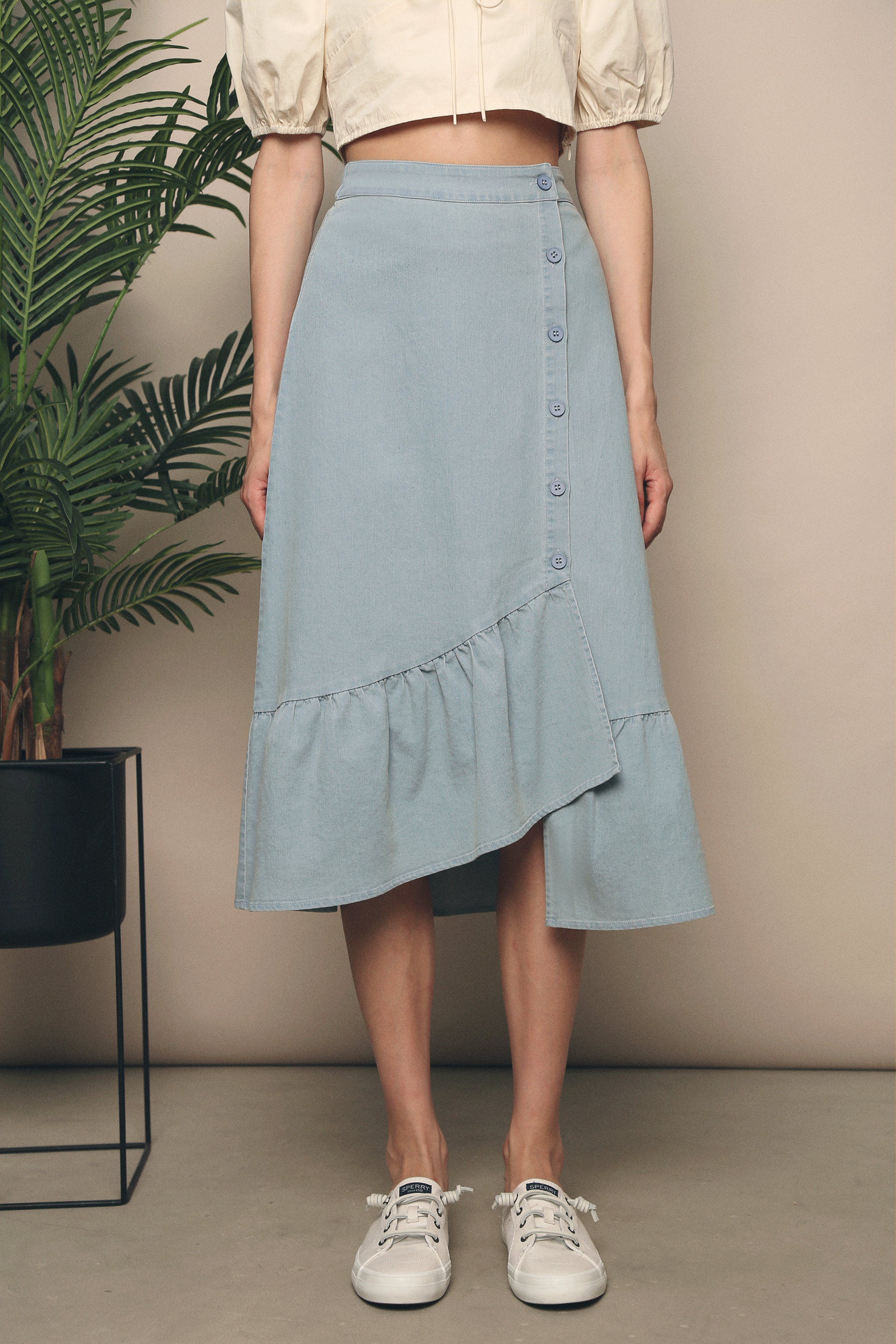 Fawn Ruffles Denim Skirt Light Denim