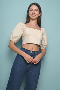 Hebe Cropped Linen Top Malt