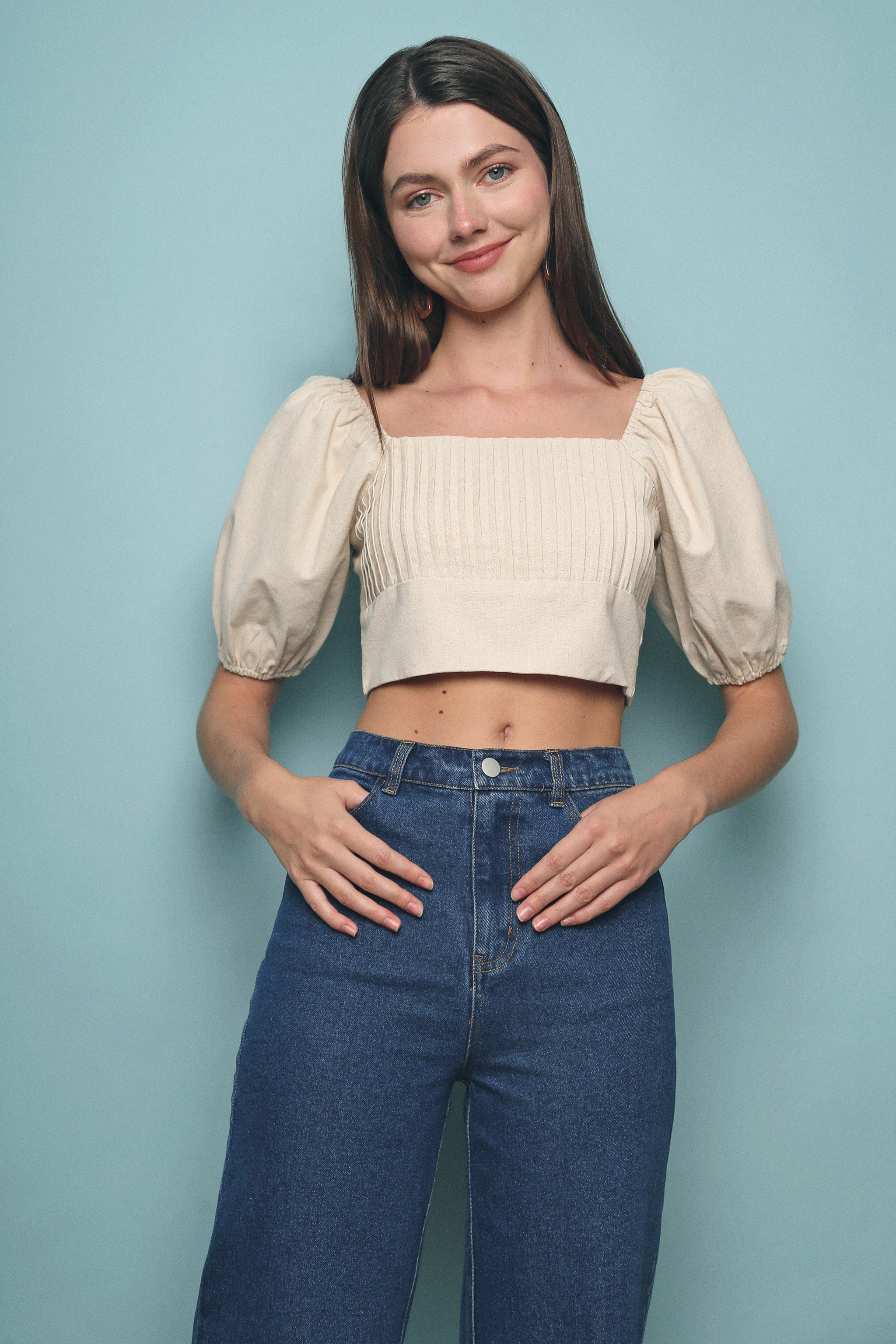 Hebe Cropped Linen Top Malt